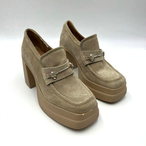 Free People Double Stacked Platform Loafers Tan Suede Horsebit Trim EU 40/US 10 - Picture 2 of 9